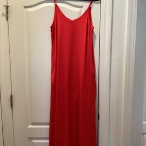 Red Maxi  Strappy Dress with Pockets